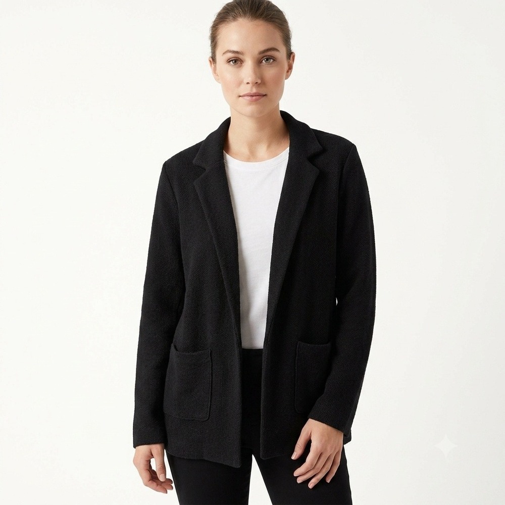 LC Lauren Conrad Blazer Womens 0X Black Knit Open Front Pockets Cardigan Jacket